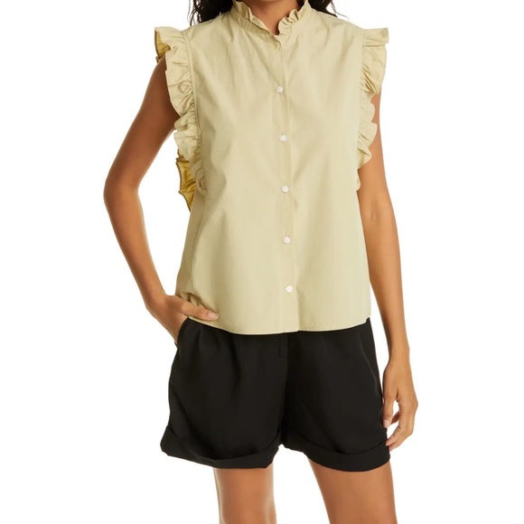 Samsoe and Samsoe Frill Sleeve Marthy Organic Cotton Button Down Shirt Large - Picture 1 of 13